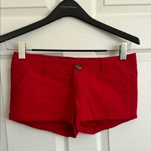 Hollister Micro Mini True Red Super Soft Low Waist Shorts with Pockets